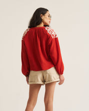 Embroidered Boho Blouse - Orange