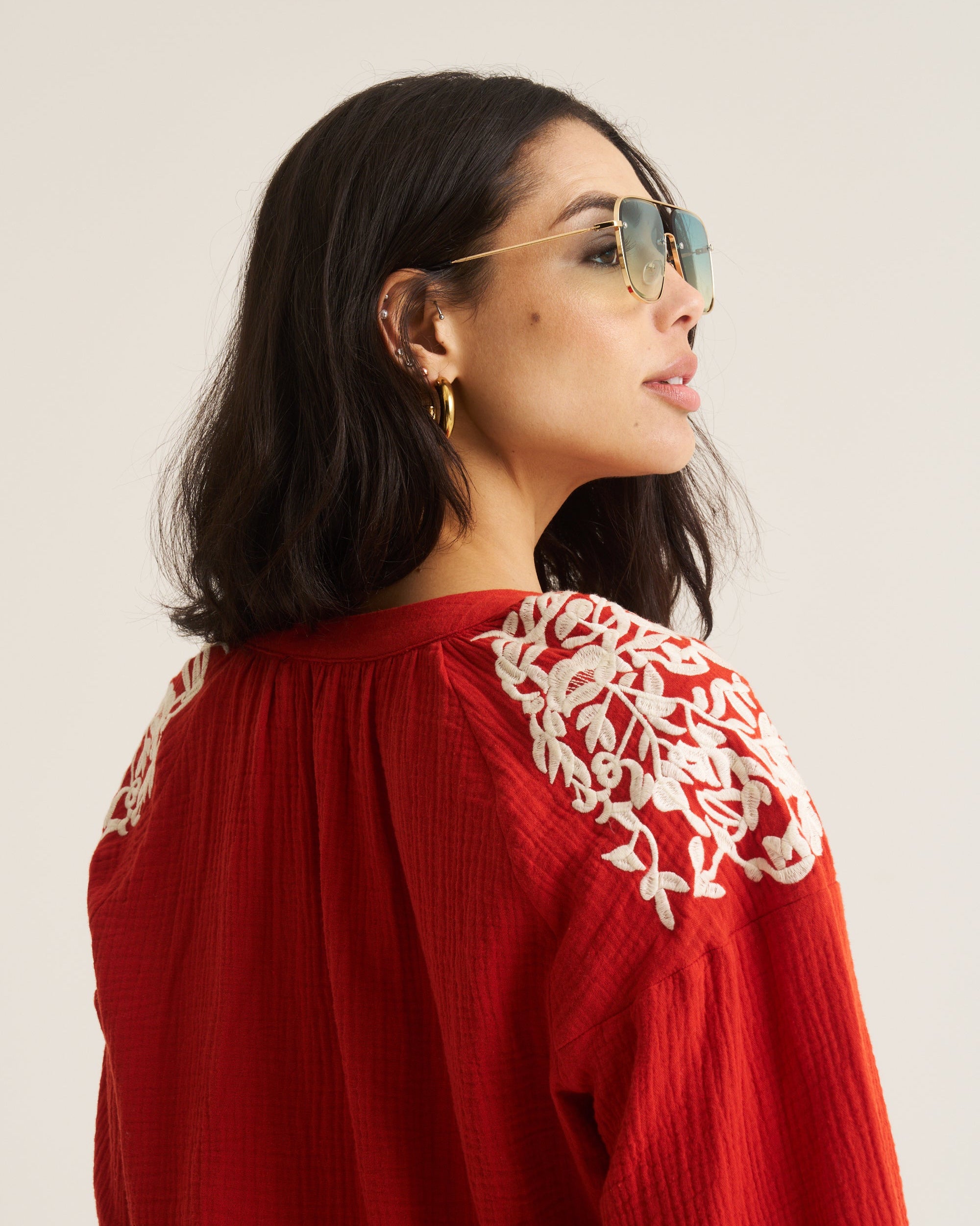 Embroidered Boho Blouse - Orange