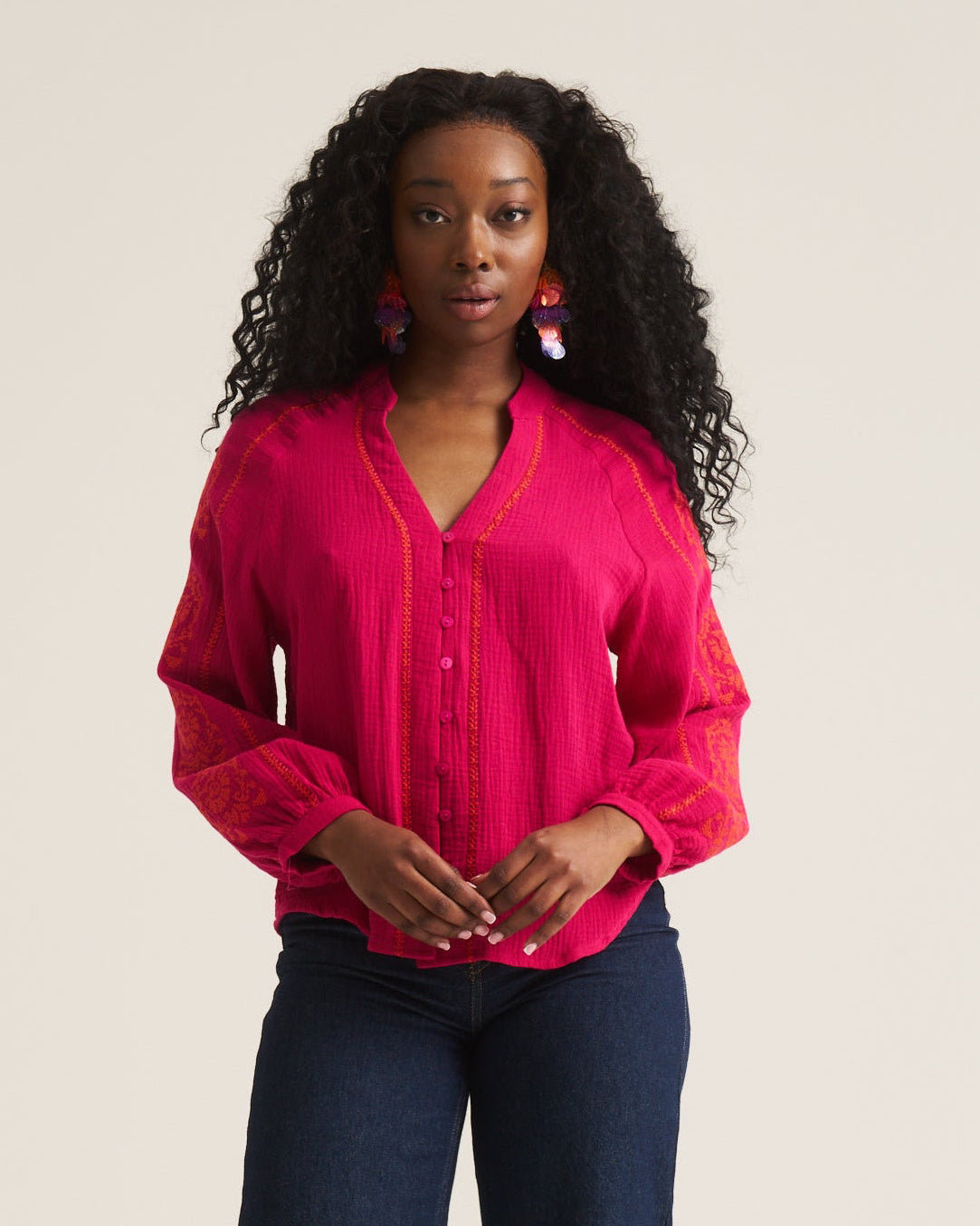 Saddle Stitch Blouse - Magenta