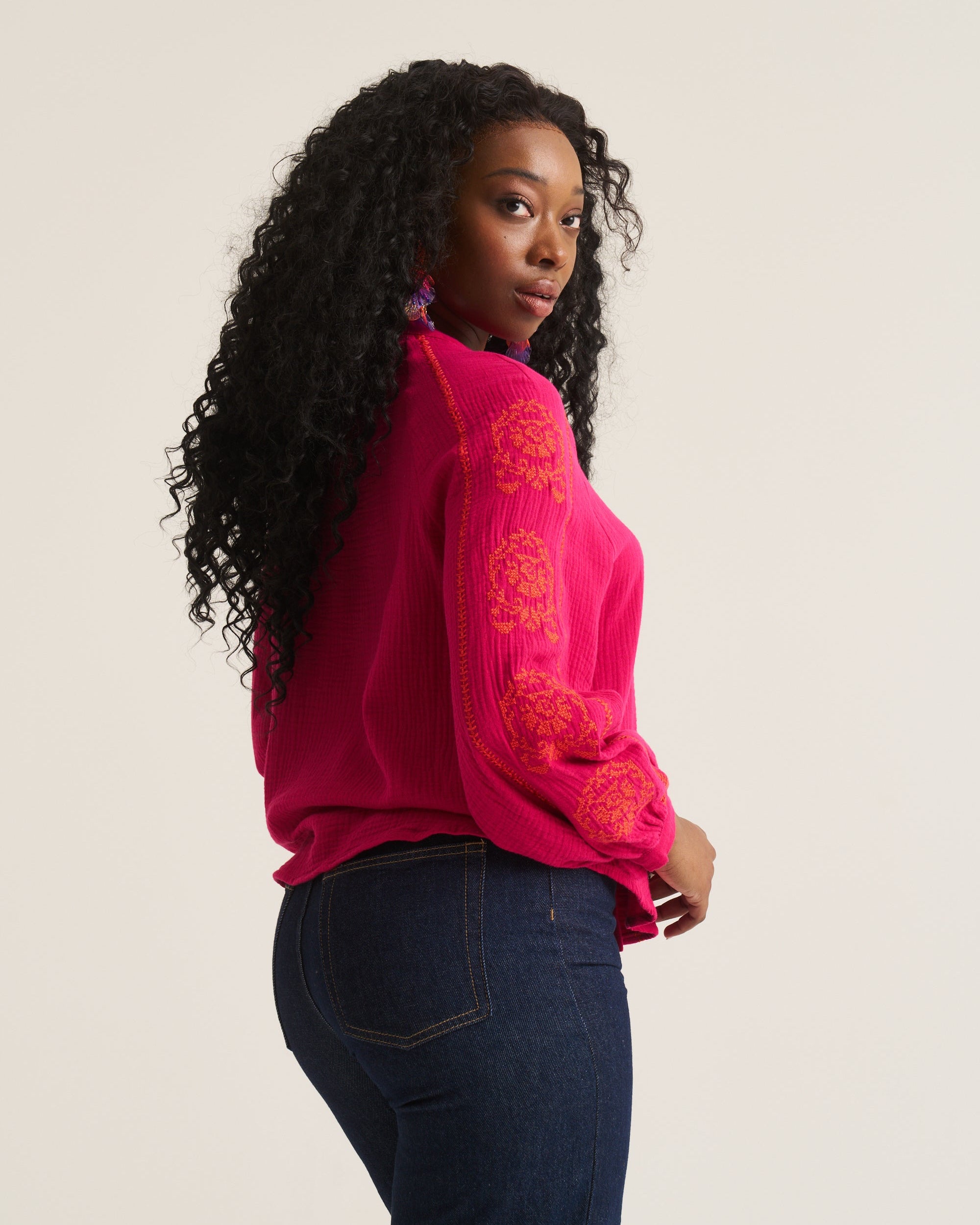 Saddle Stitch Blouse - Magenta