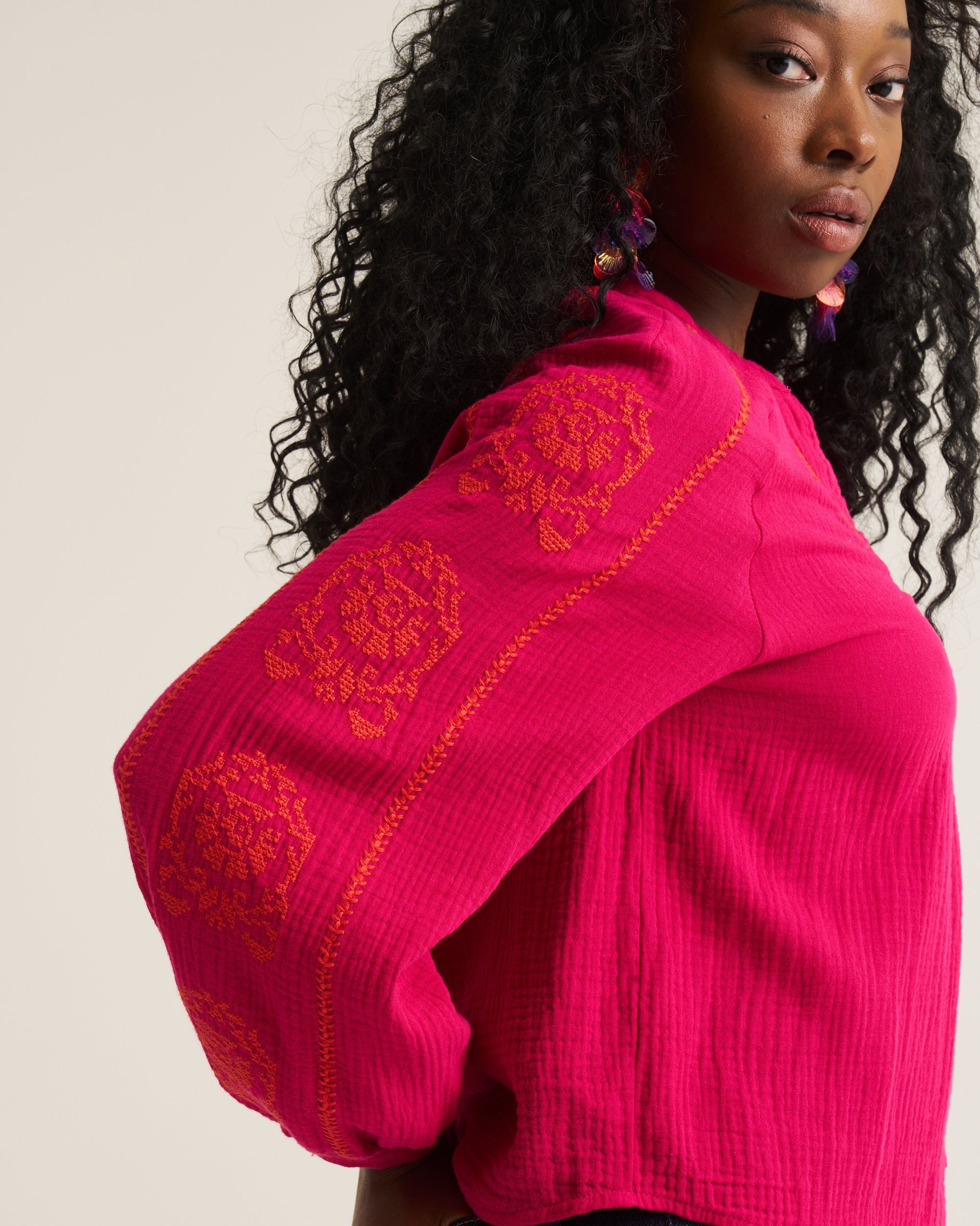 Saddle Stitch Blouse - Magenta