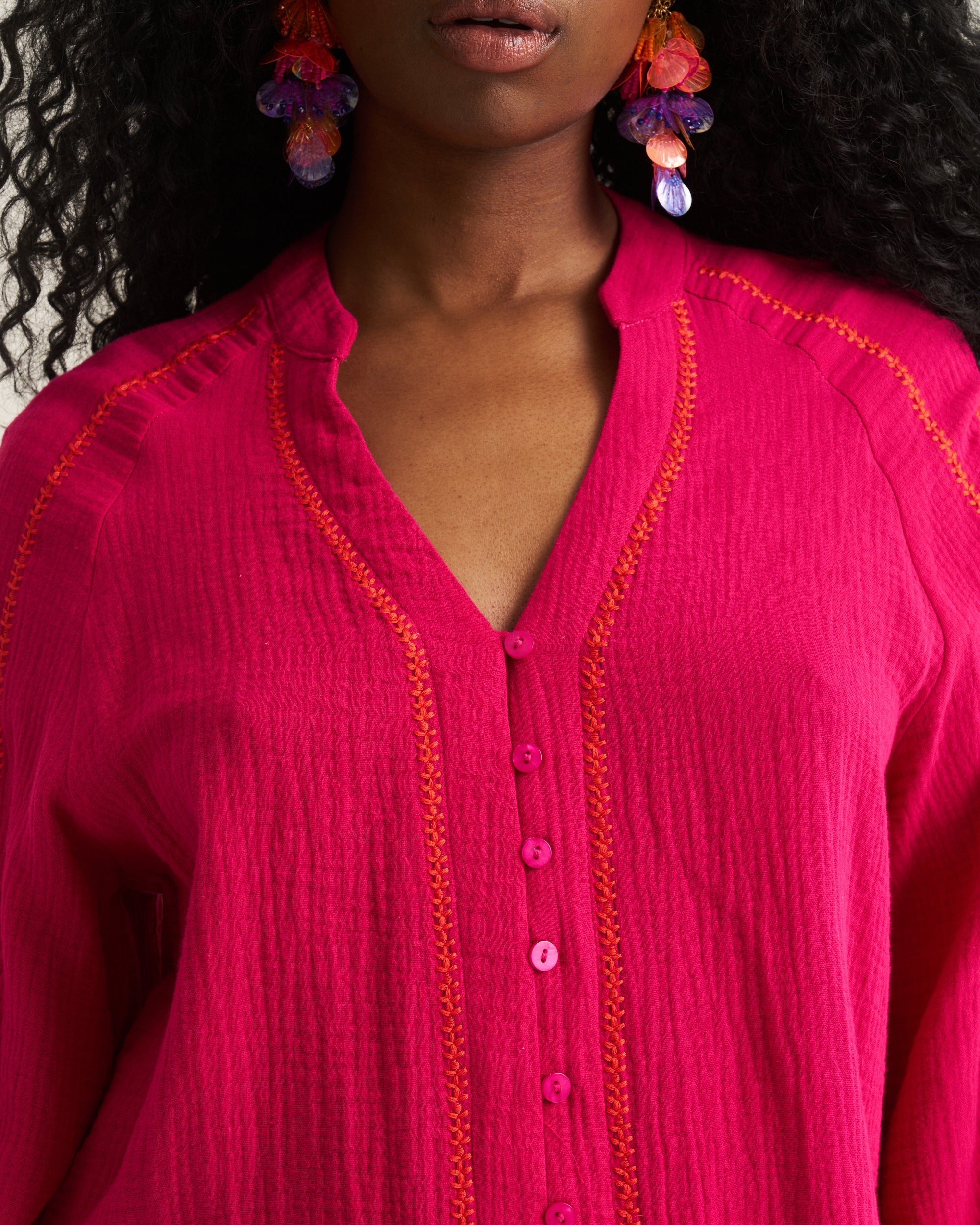 Saddle Stitch Blouse - Magenta