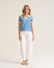 Stripe Wave Polo - Marine Blue
