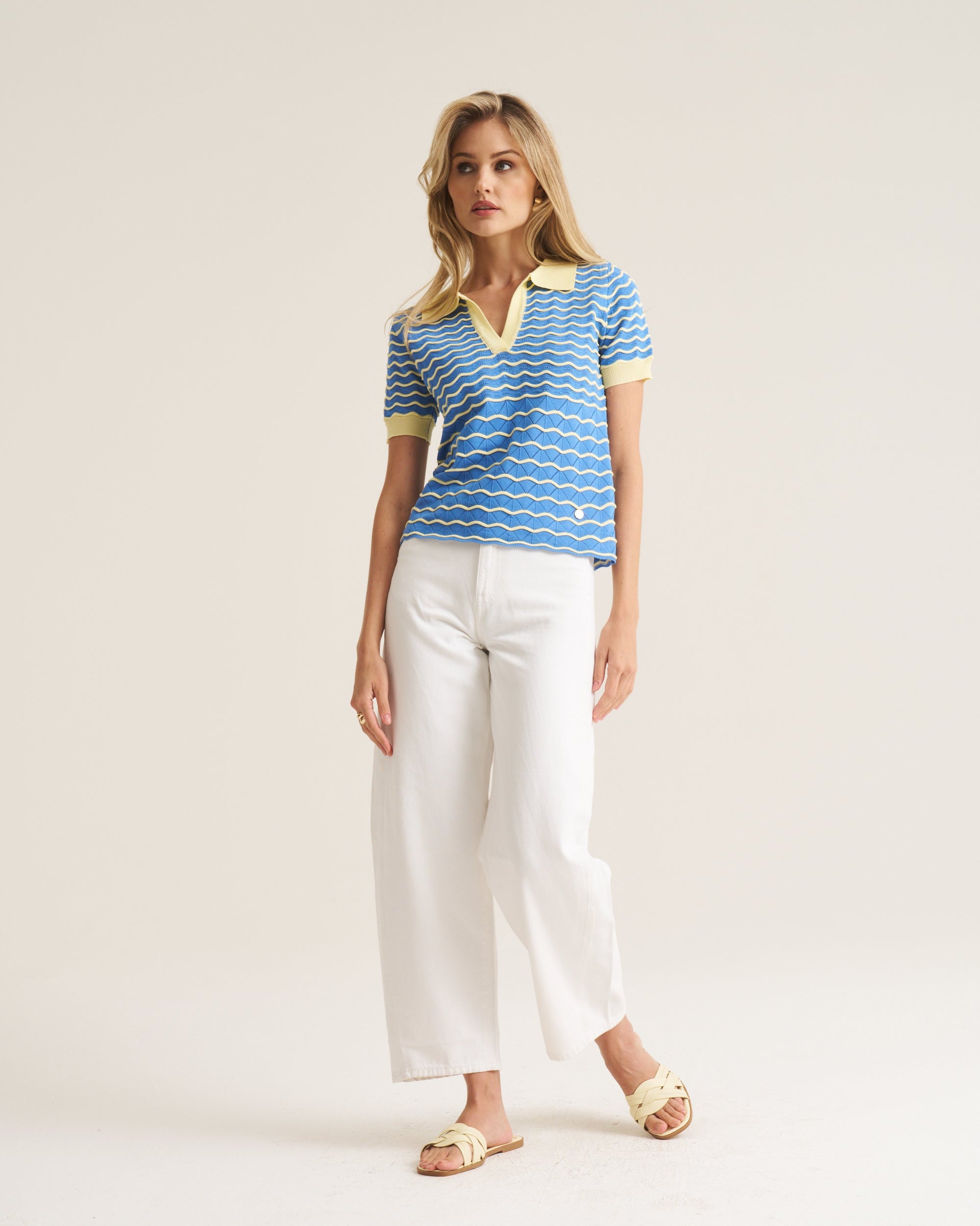 Stripe Wave Polo - Marine Blue