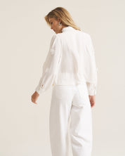 3D Floral Applique Trim Blouse - White