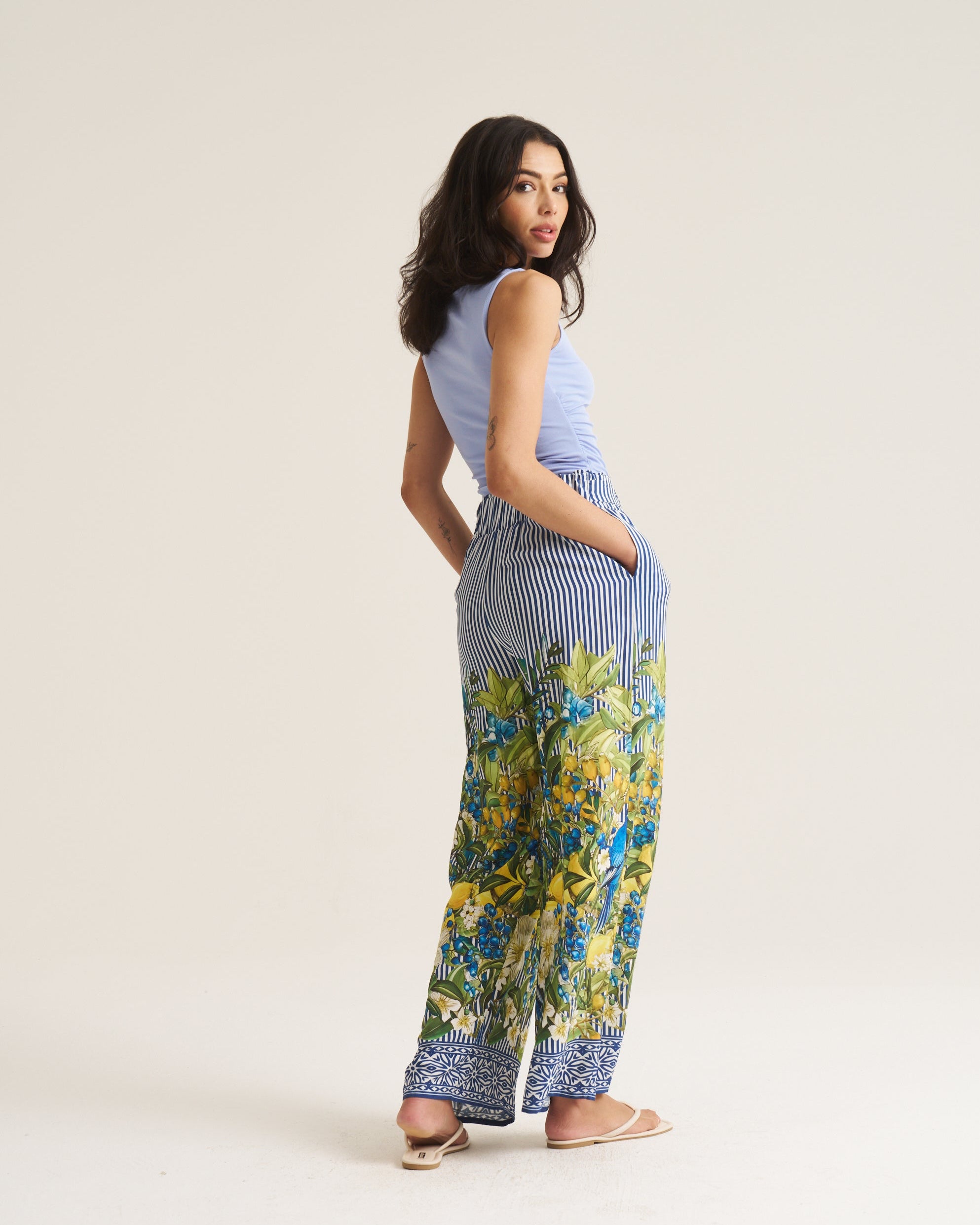 Paperbag Pants - Lemon Stripe Navy