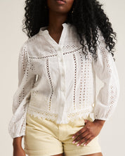 Anglaise Trim Blouse - White