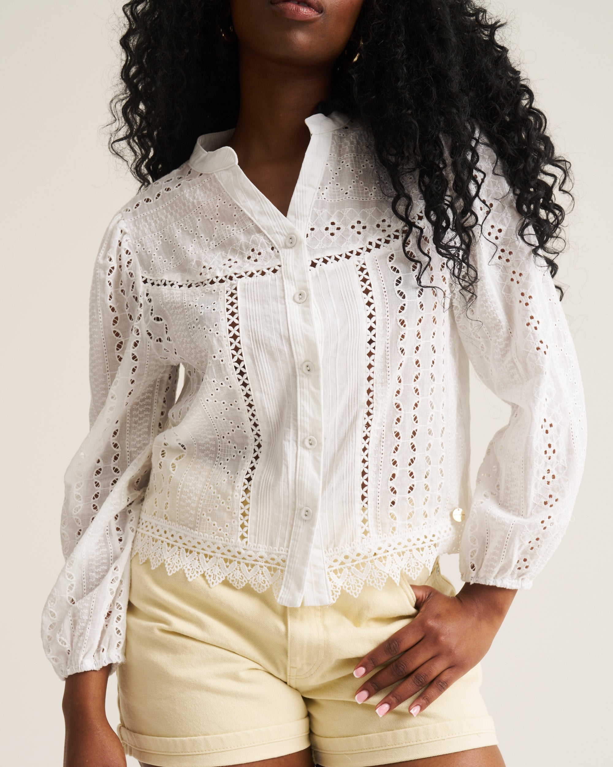 Anglaise Trim Blouse - White