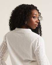 Anglaise Trim Blouse - White