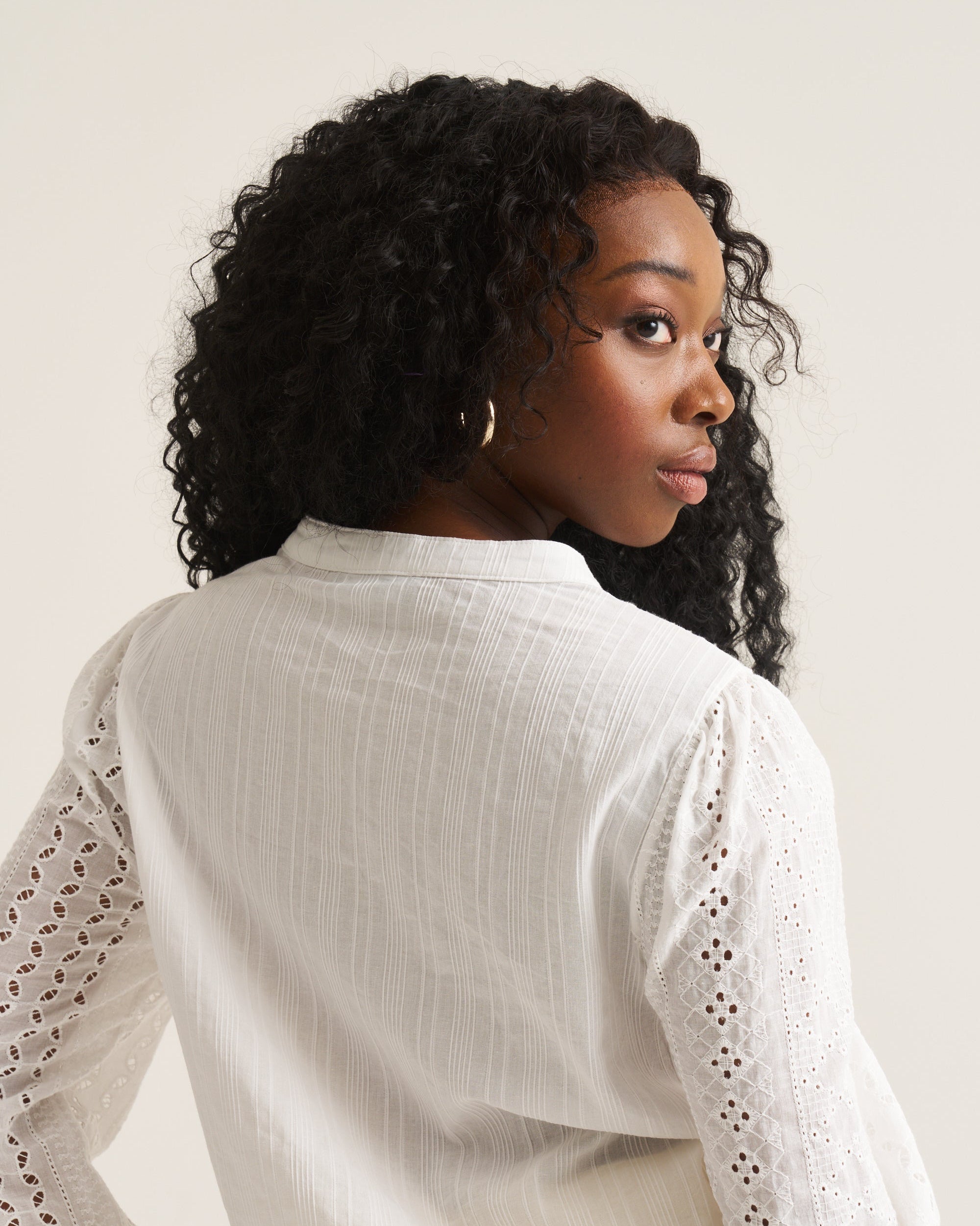Anglaise Trim Blouse - White