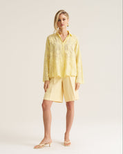 Floral Applique Blouse - Butter Yellow