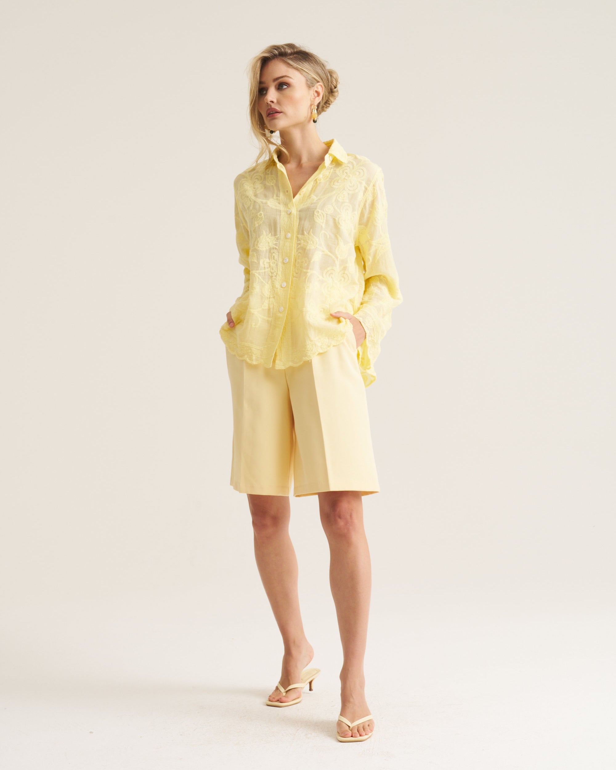Floral Applique Blouse - Butter Yellow