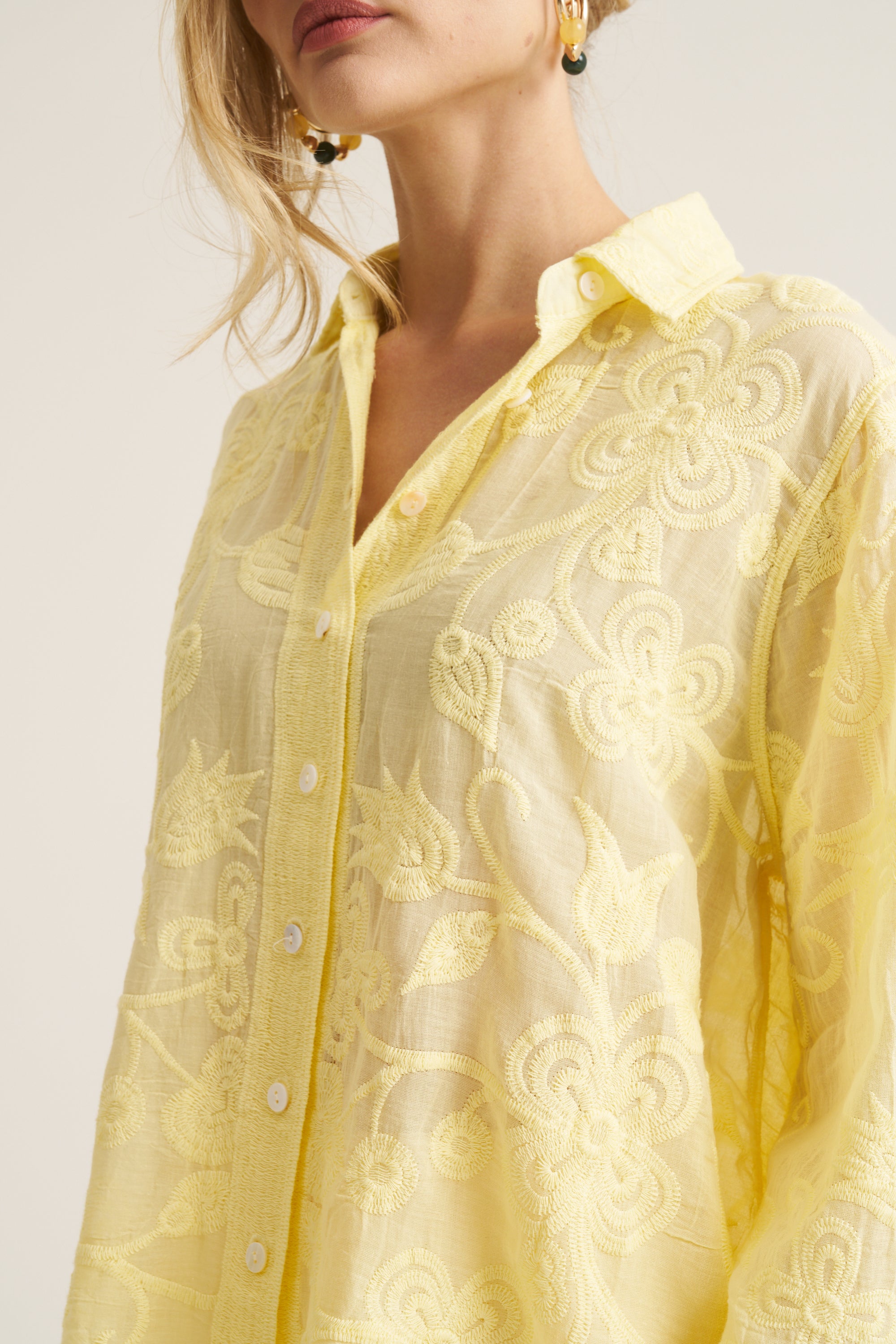 Floral Applique Blouse - Butter Yellow