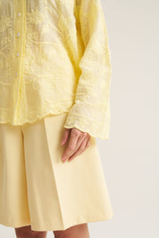 Floral Applique Blouse - Butter Yellow