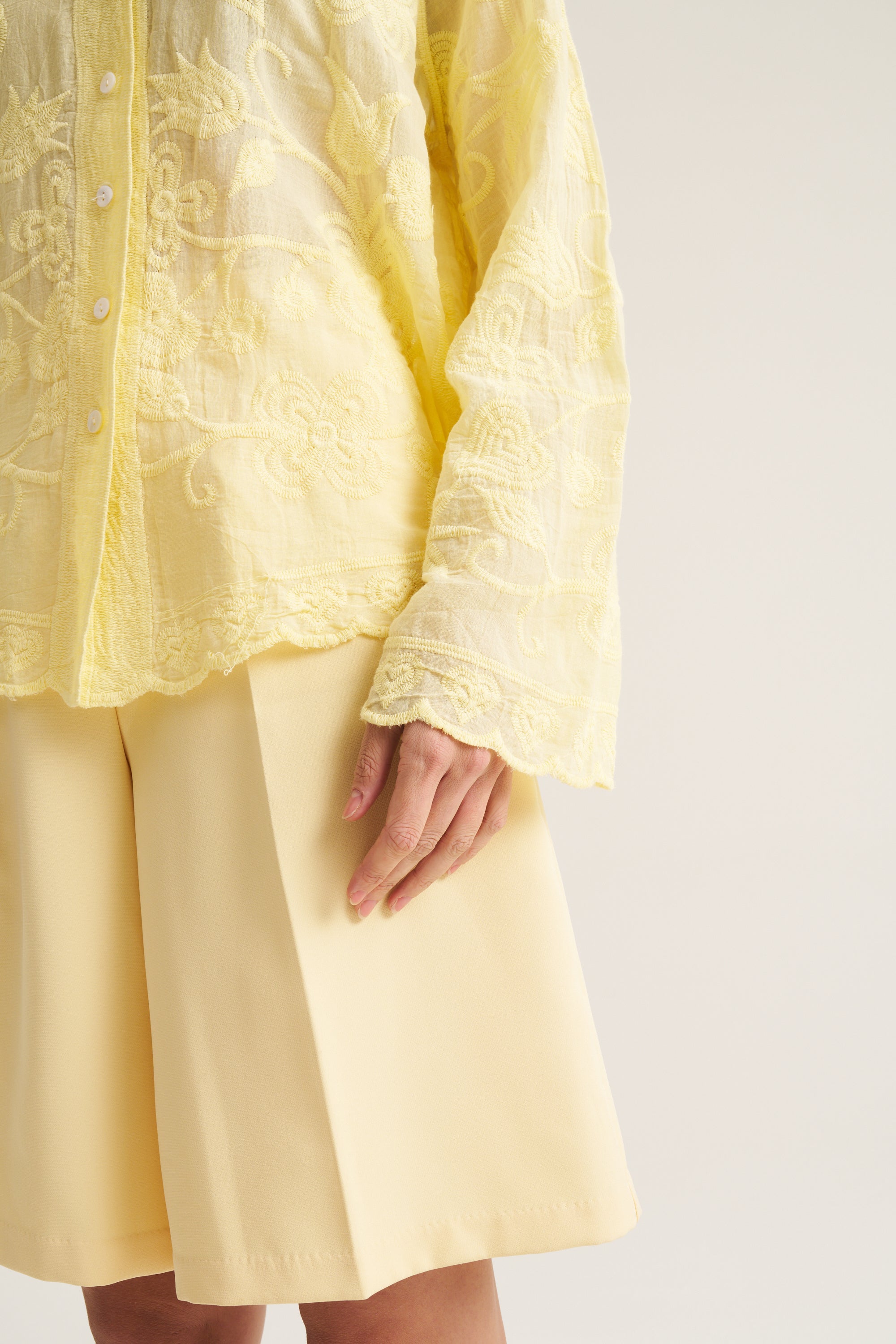 Floral Applique Blouse - Butter Yellow