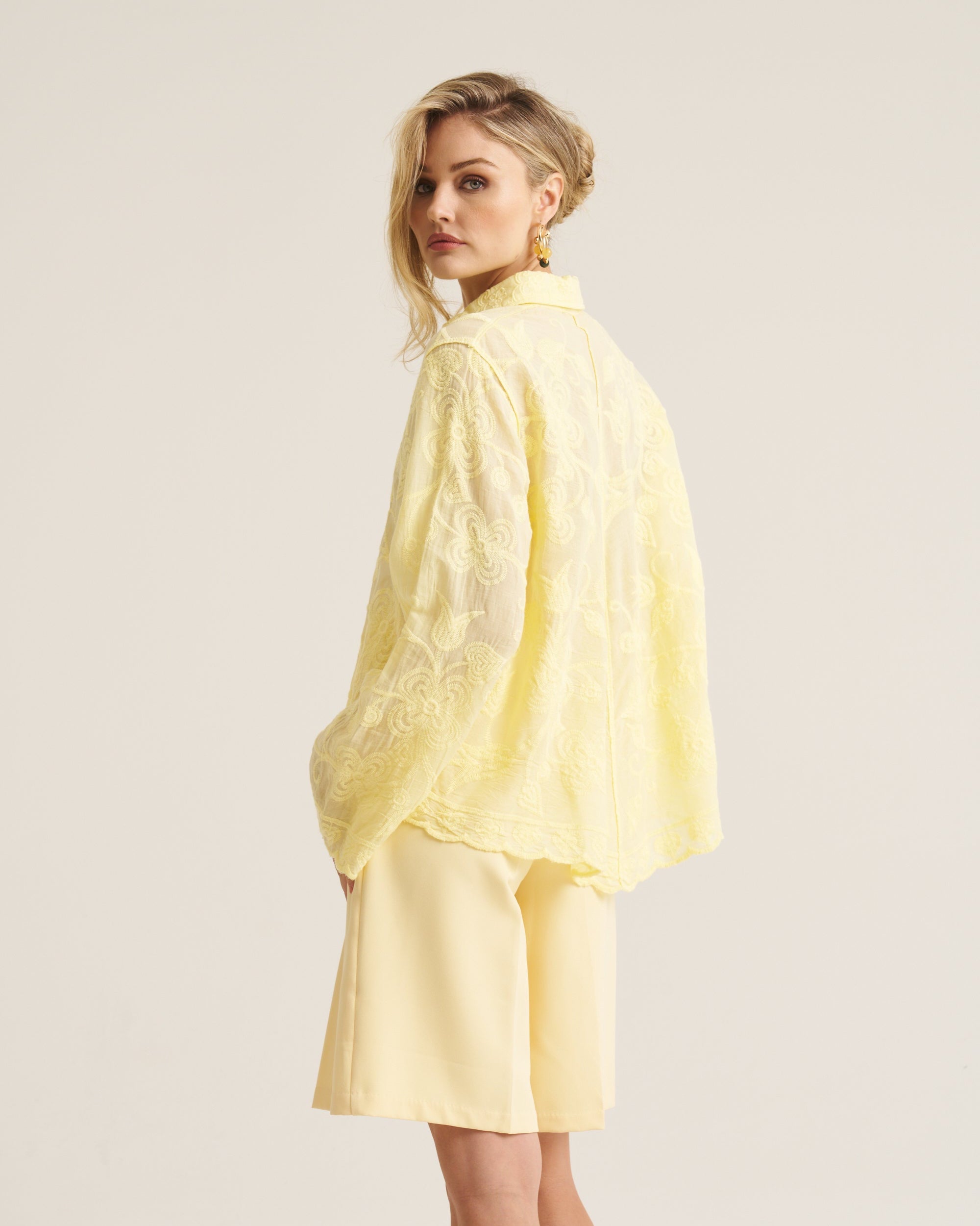 Floral Applique Blouse - Butter Yellow