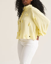 3D Floral Applique Trim Blouse - Butter Yellow
