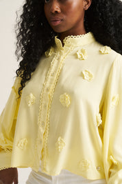 3D Floral Applique Trim Blouse - Butter Yellow