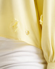 3D Floral Applique Trim Blouse - Butter Yellow