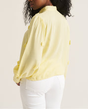 3D Floral Applique Trim Blouse - Butter Yellow