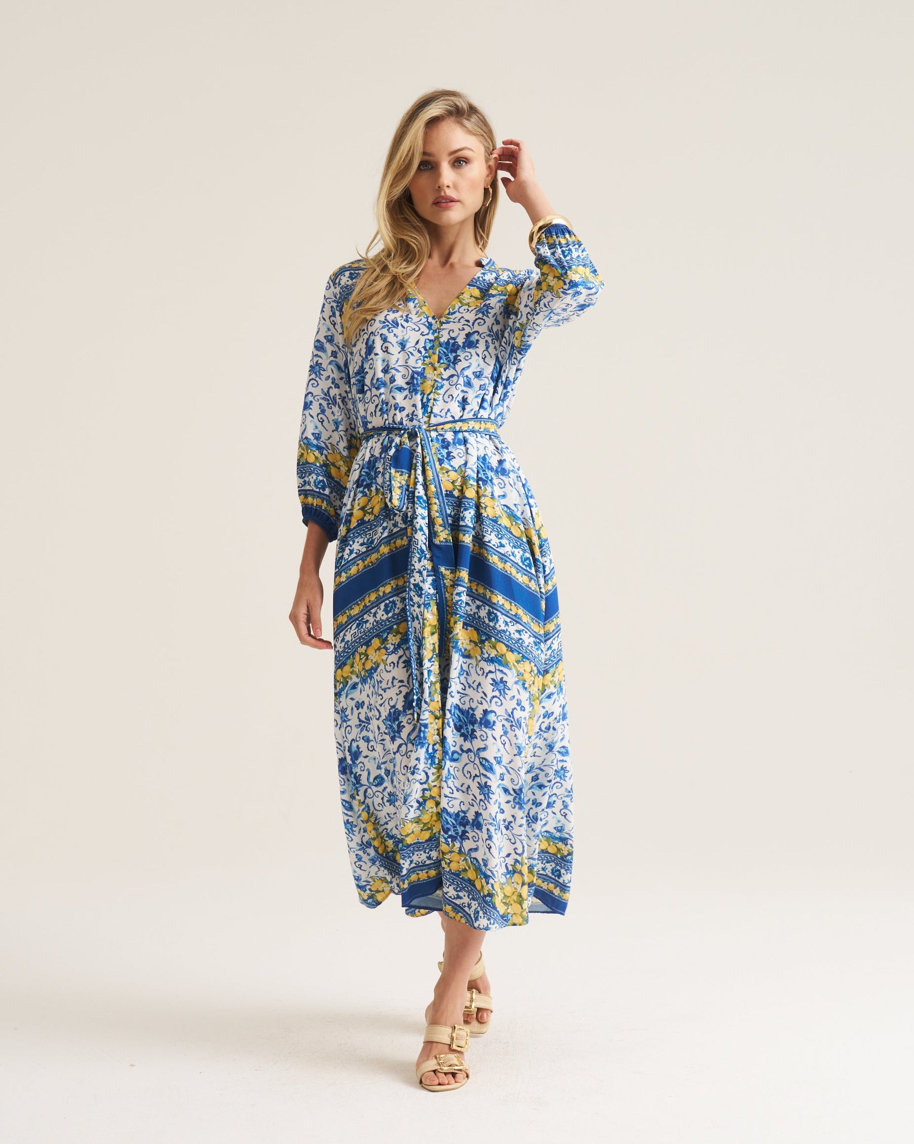 Kiara Shirt Dress in Lemon Tile