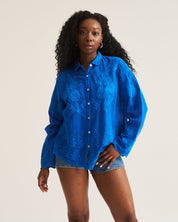 Cobalt Appliqué Cotton Blouse