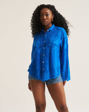 Cobalt Appliqué Cotton Blouse