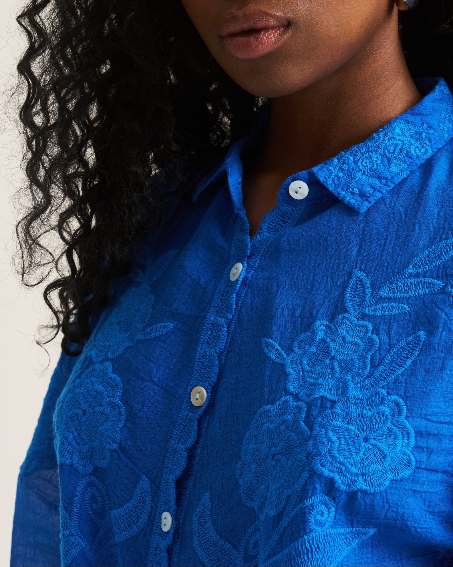 Cobalt Appliqué Cotton Blouse