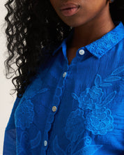 Cobalt Appliqué Cotton Blouse