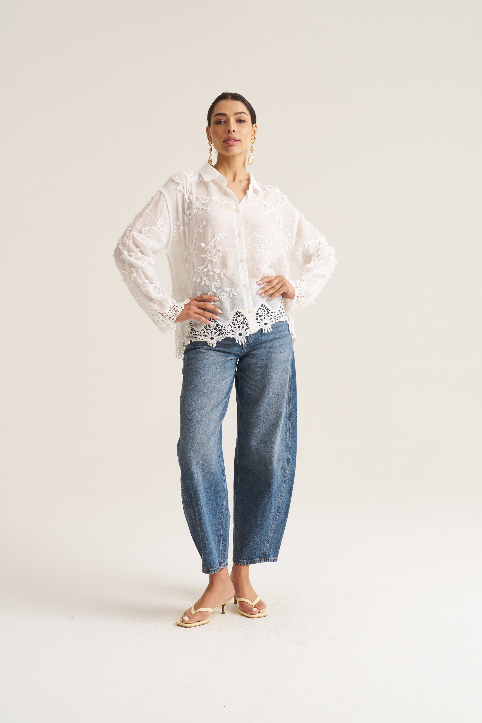 Vine Cotton Blouse in White