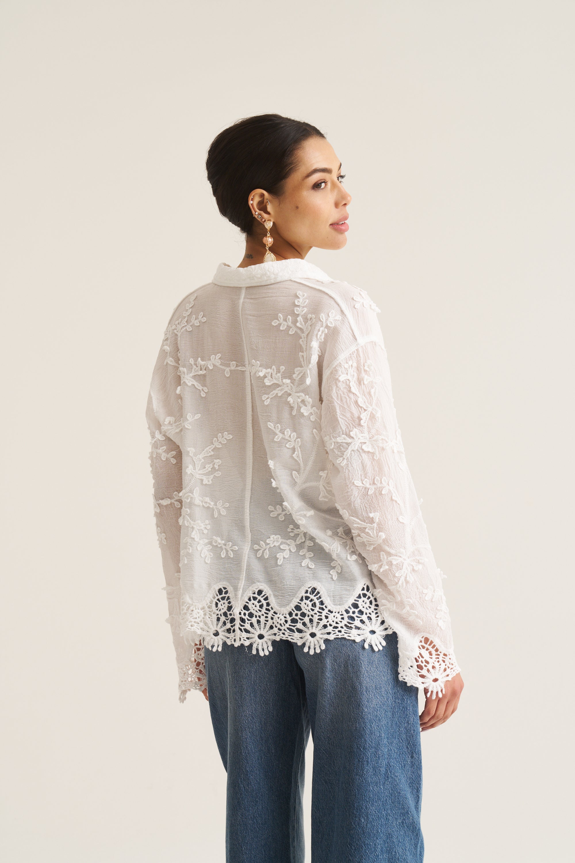 Vine Cotton Blouse in White