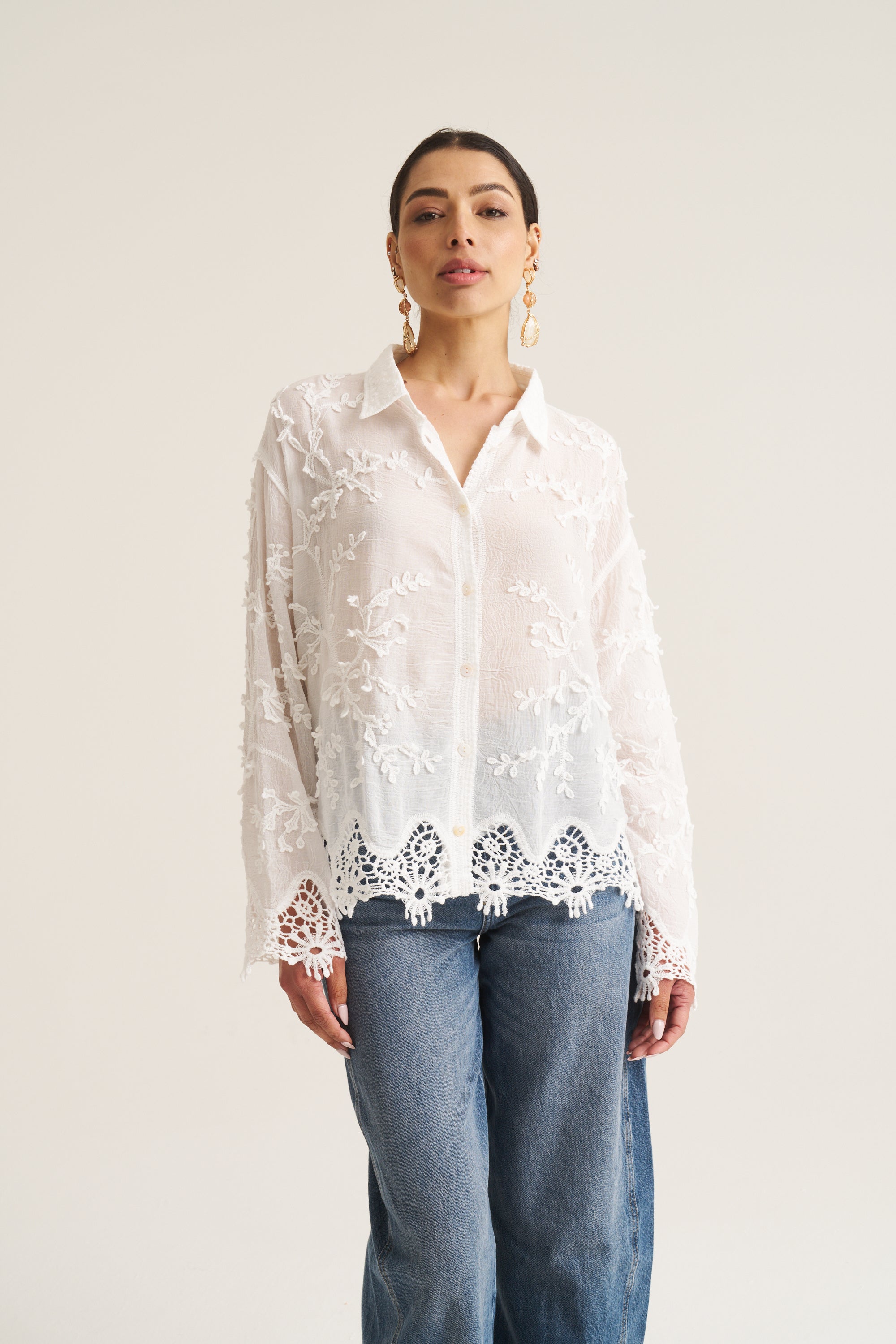 Vine Cotton Blouse in White