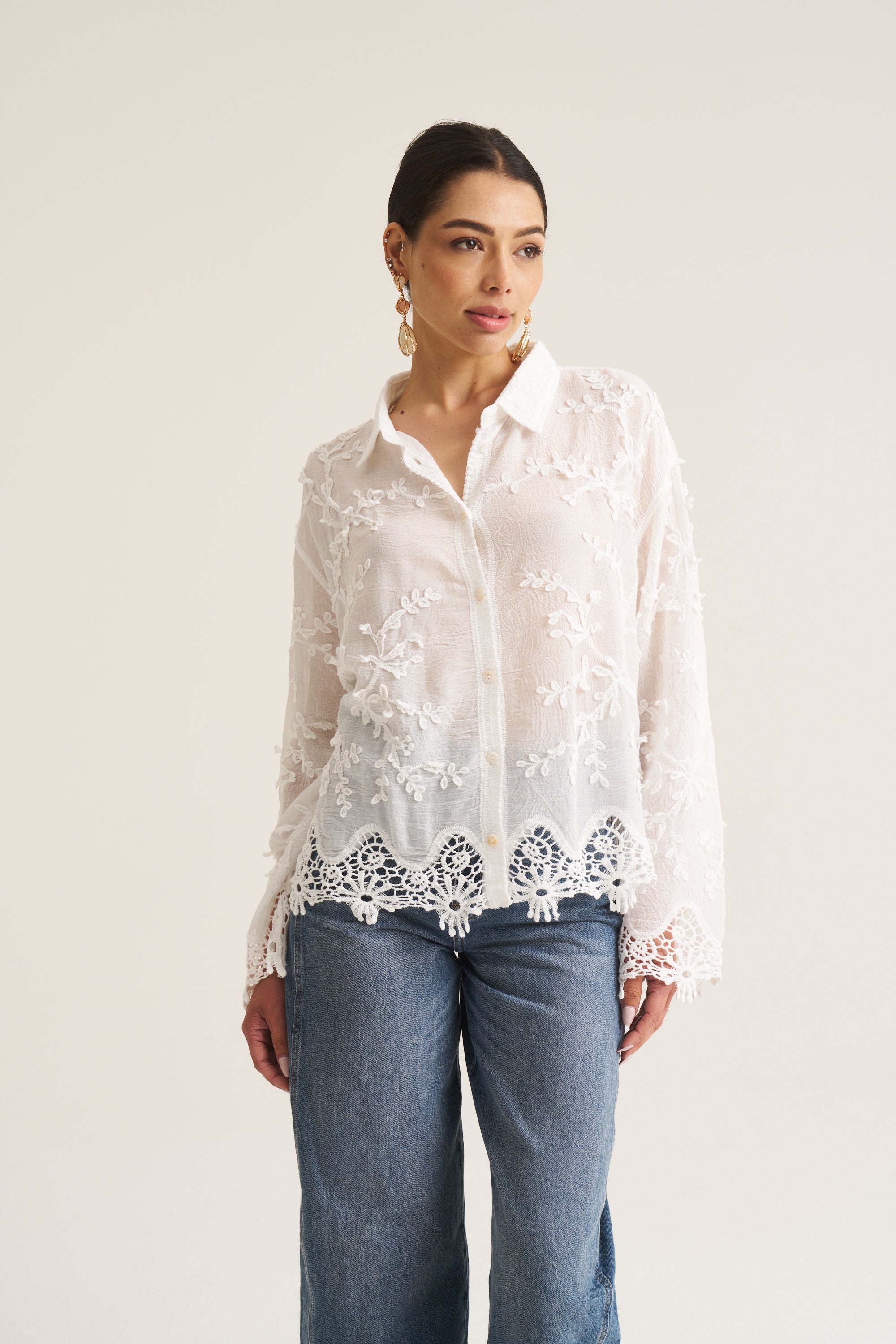 Vine Cotton Blouse in White