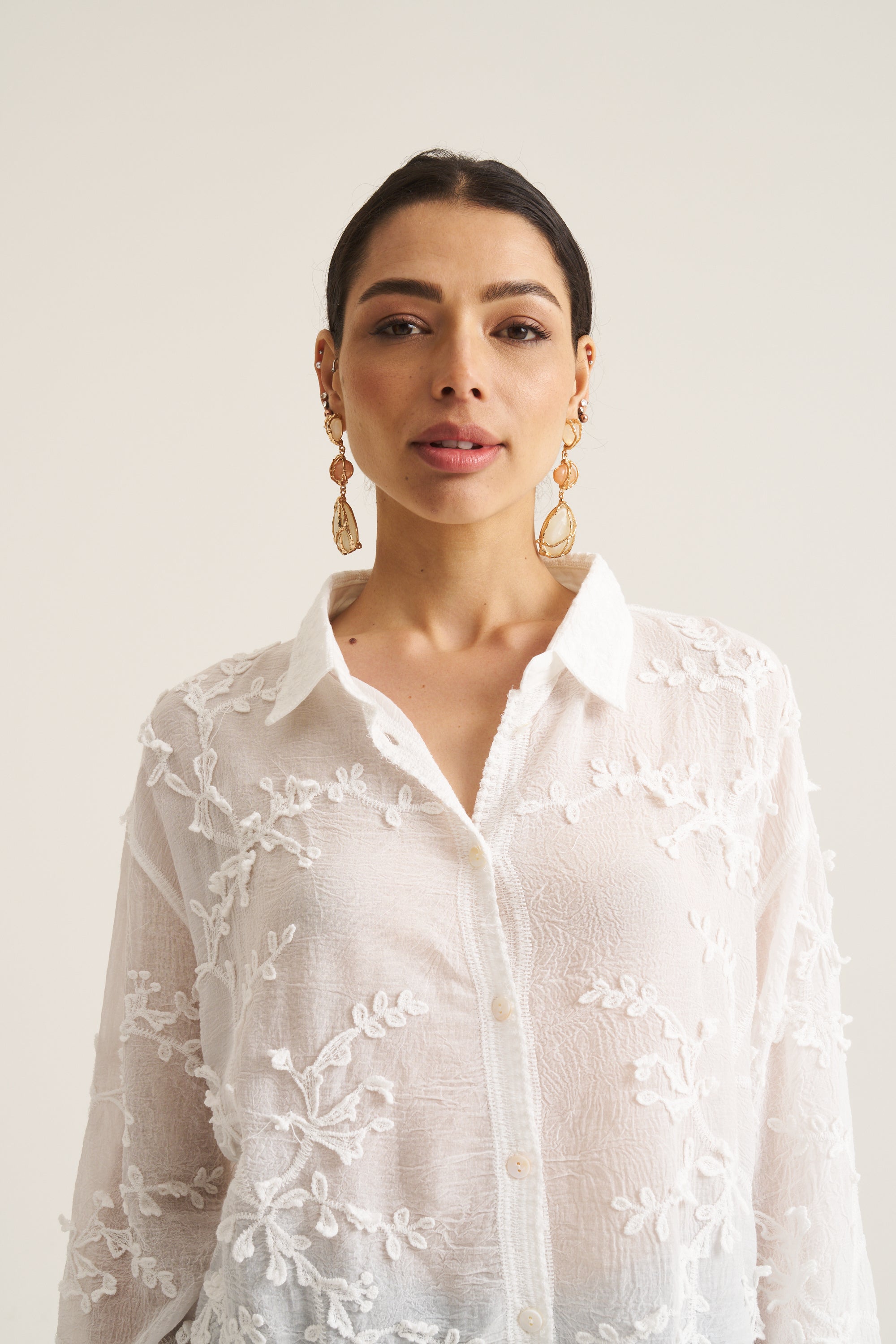 Vine Cotton Blouse in White