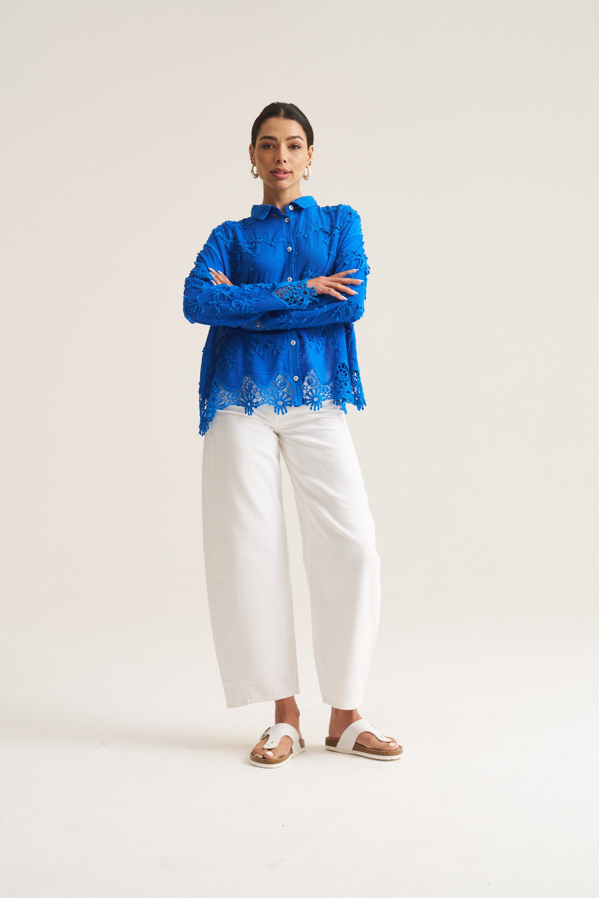 Vine Cotton Blouse in Cobalt
