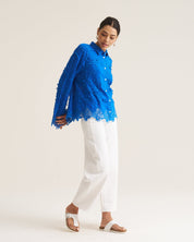 Vine Cotton Blouse in Cobalt