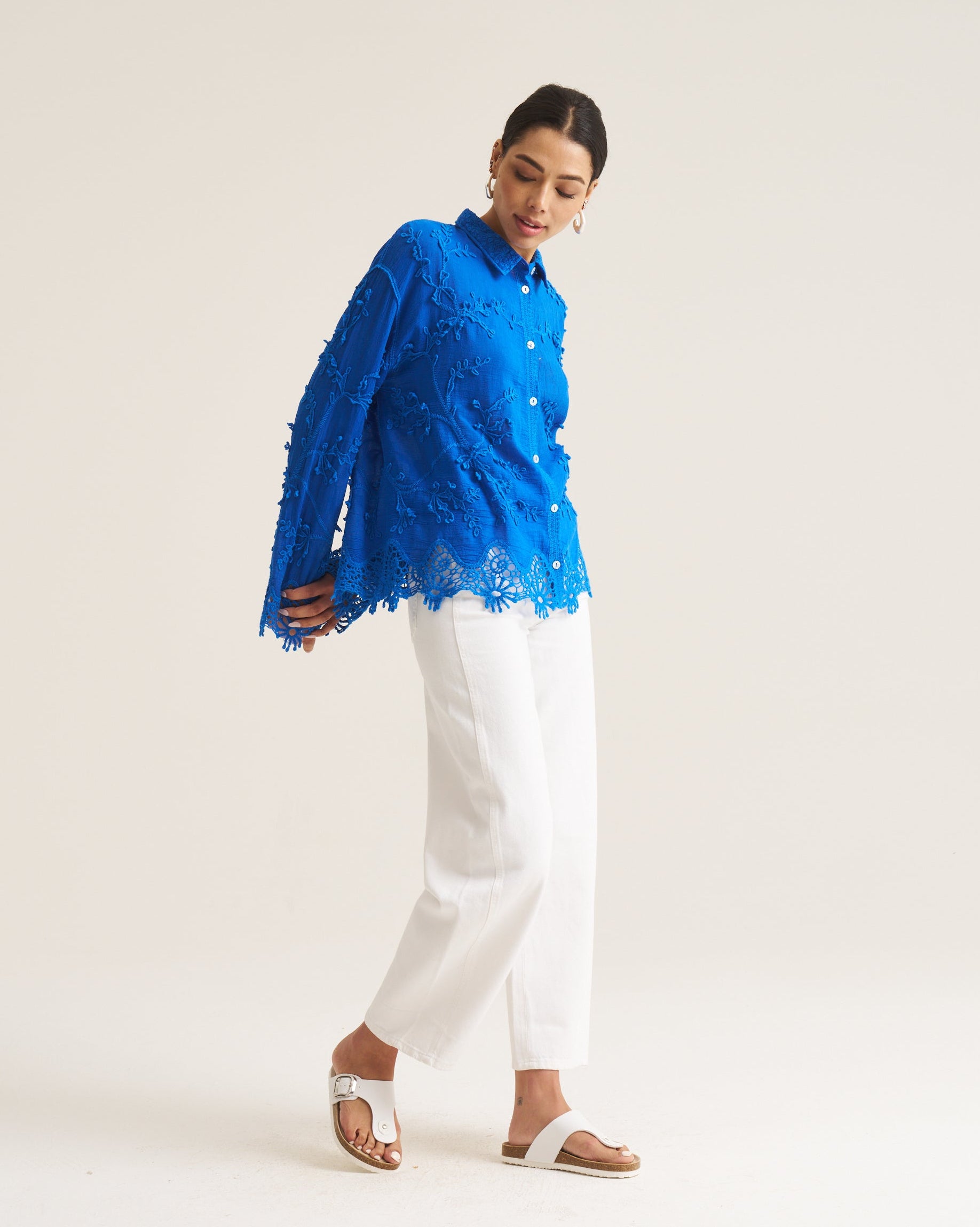 Vine Cotton Blouse in Cobalt