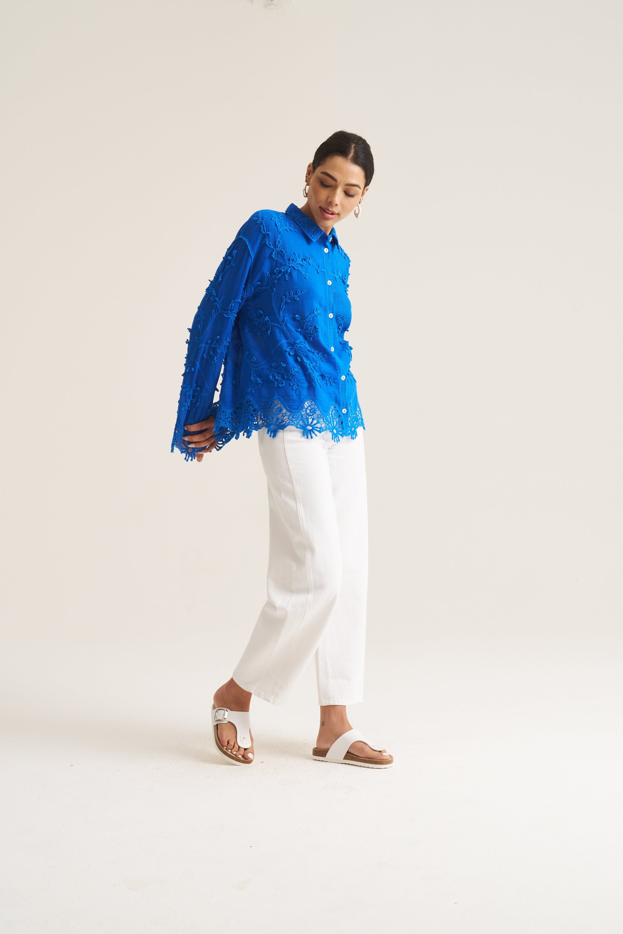 Vine Cotton Blouse in Cobalt