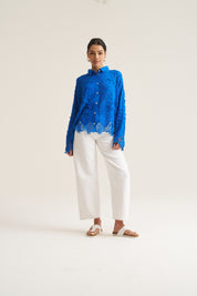 Vine Cotton Blouse in Cobalt