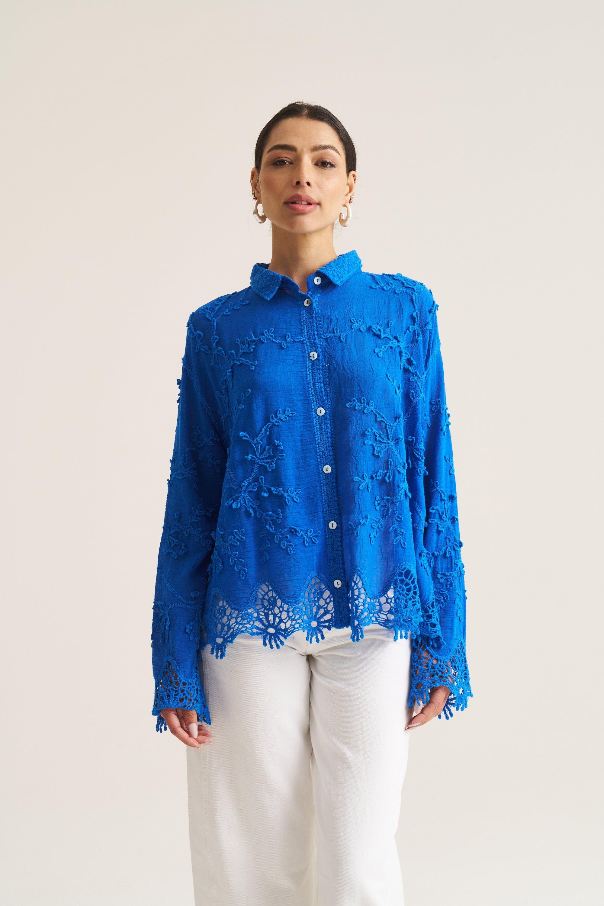 Vine Cotton Blouse in Cobalt