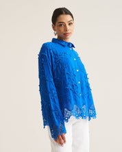 Vine Cotton Blouse in Cobalt
