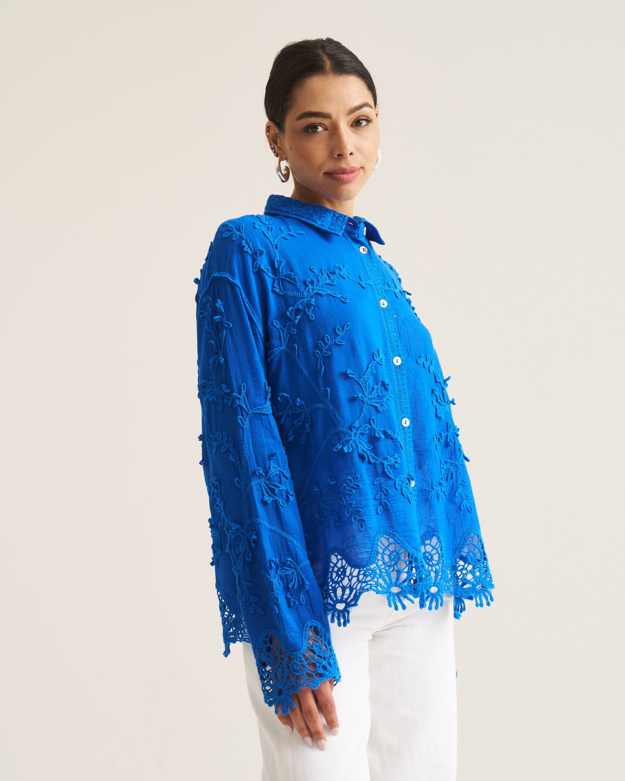 Vine Cotton Blouse in Cobalt
