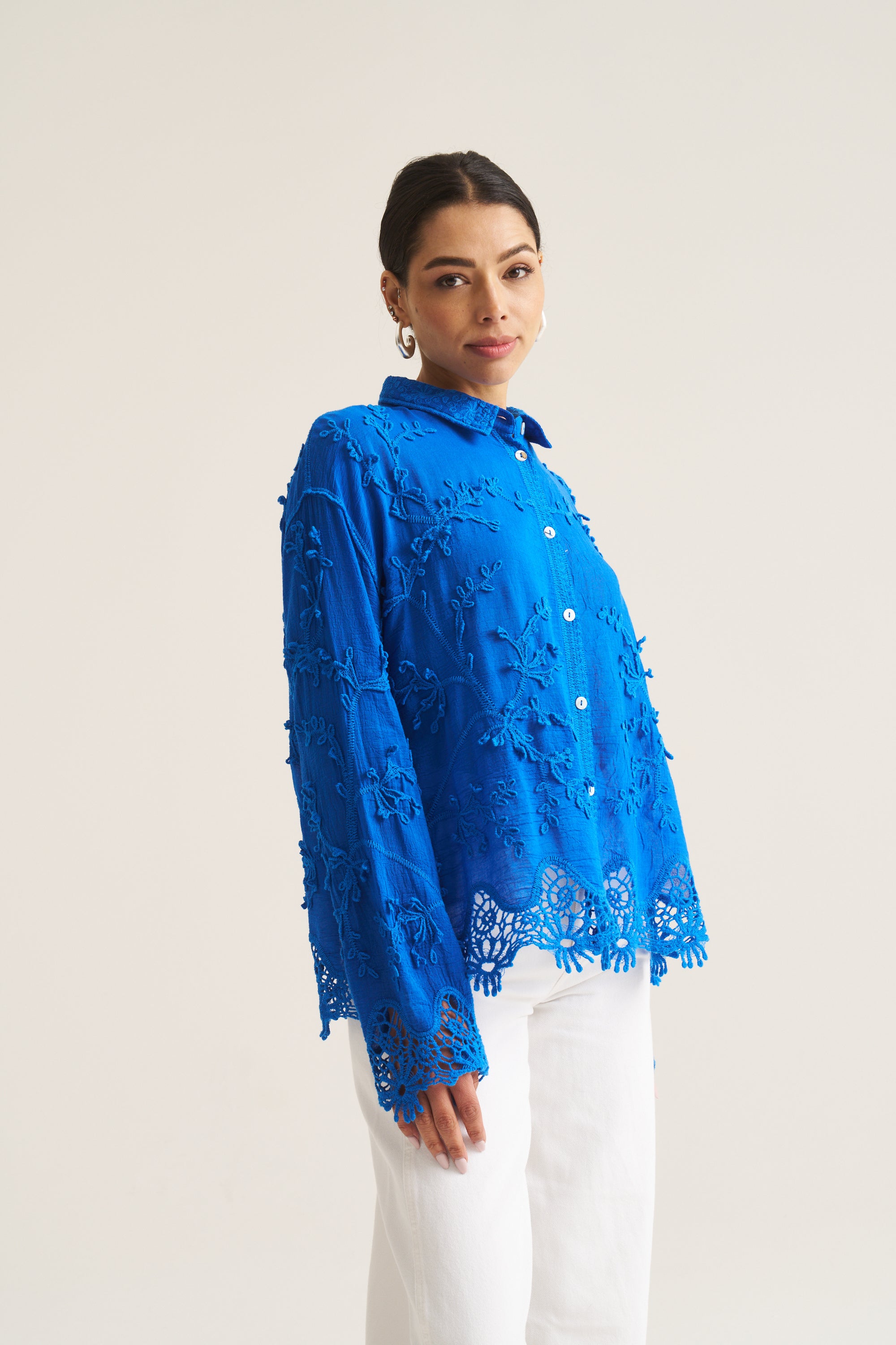 Vine Cotton Blouse in Cobalt