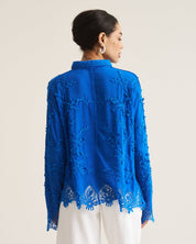 Vine Cotton Blouse in Cobalt