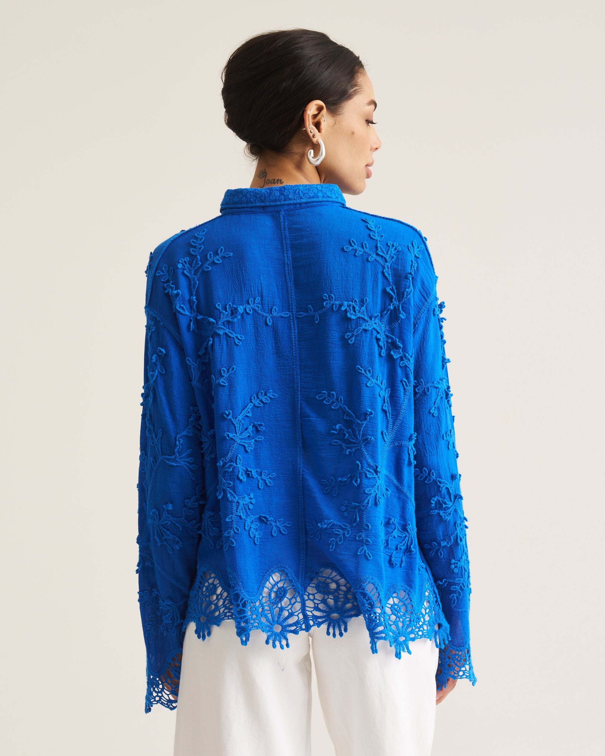Vine Cotton Blouse in Cobalt