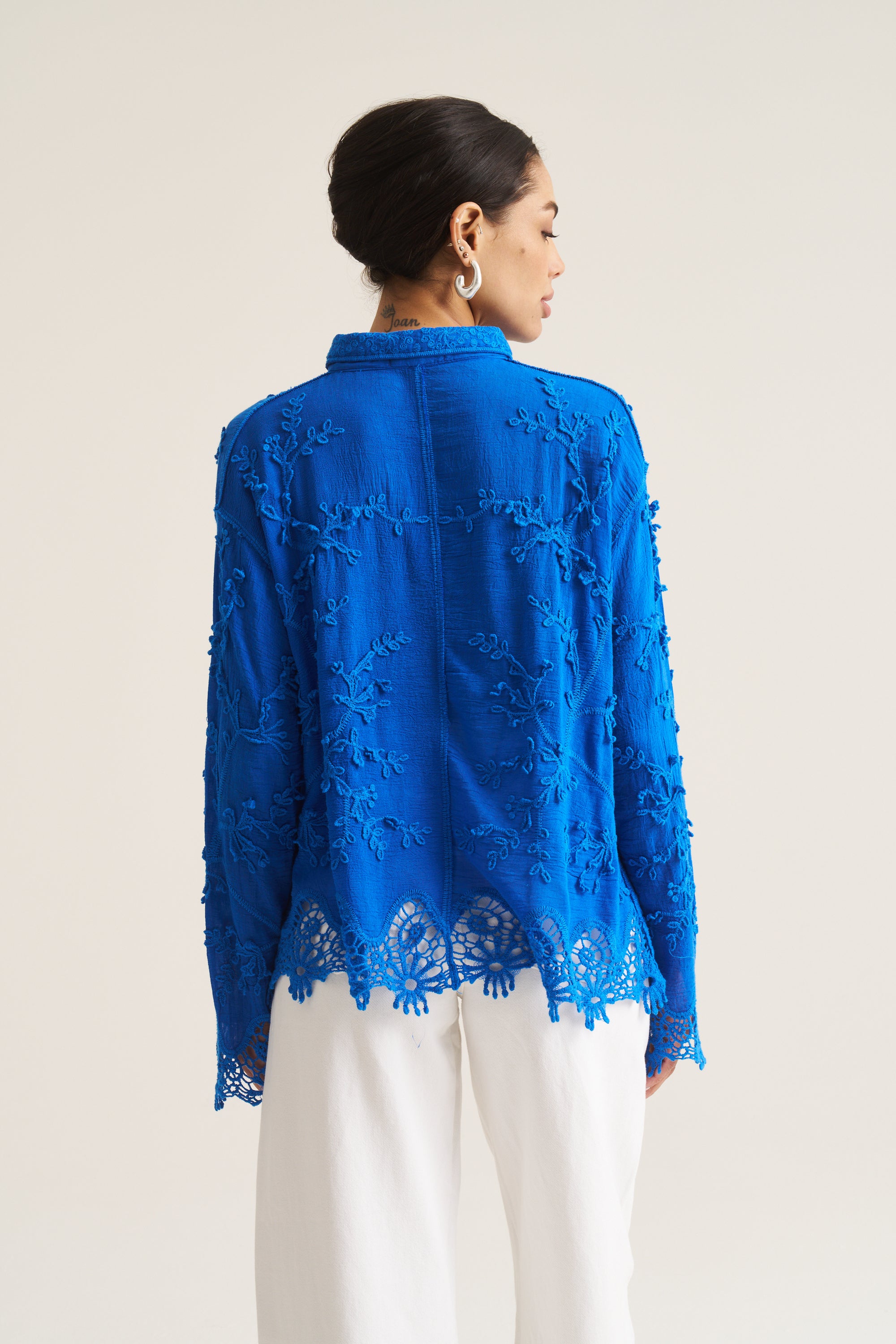Vine Cotton Blouse in Cobalt