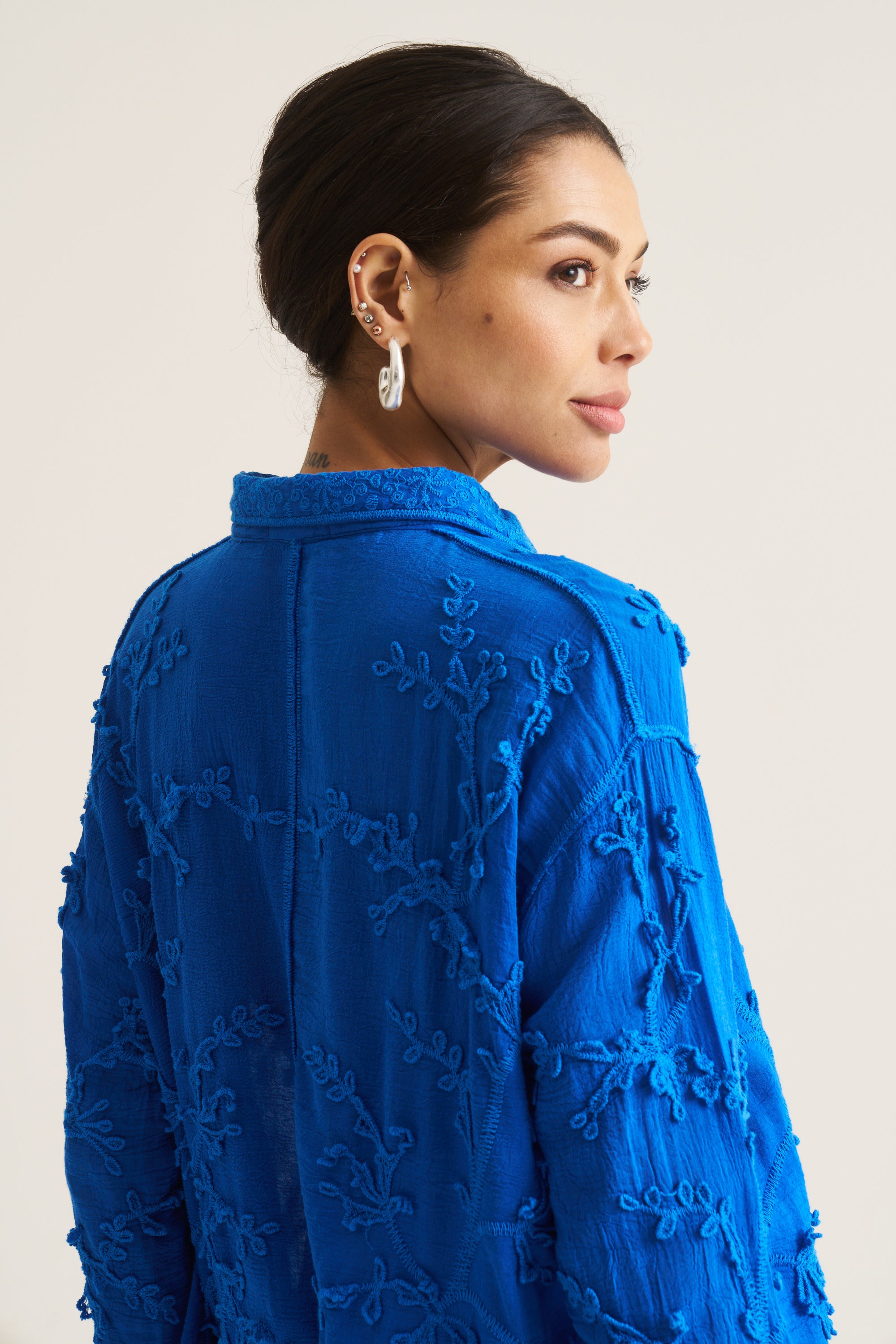 Vine Cotton Blouse in Cobalt