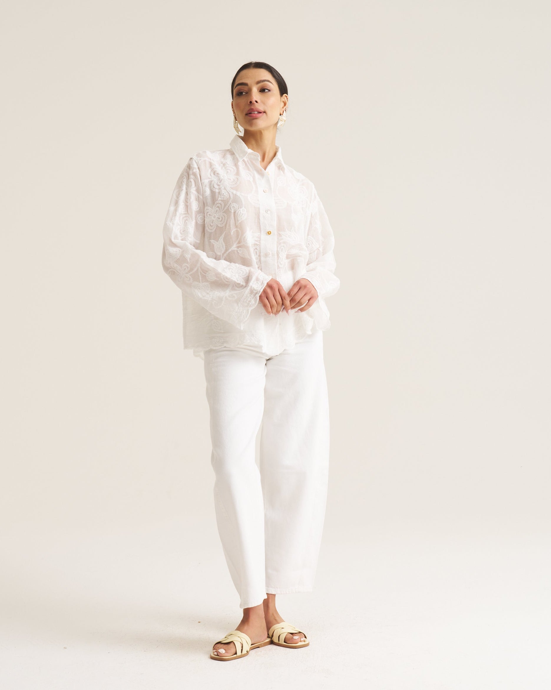 Floral Applique Blouse - White