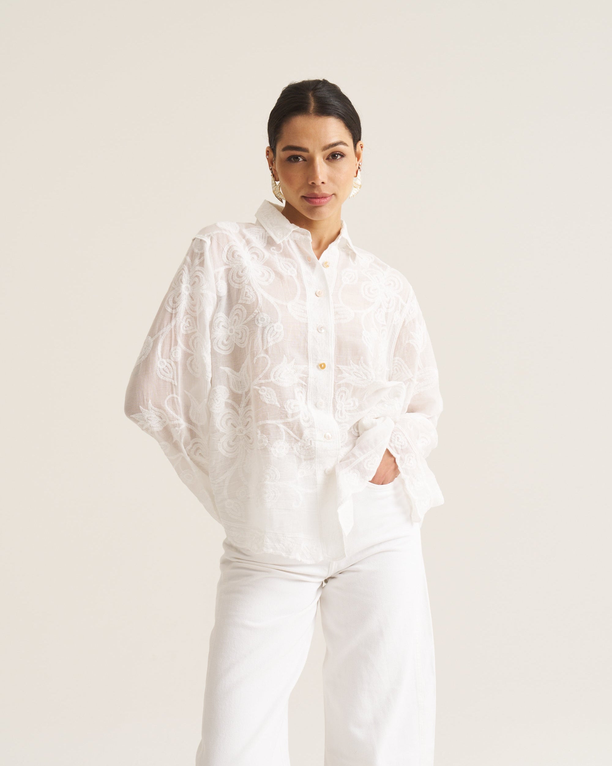 Floral Applique Blouse - White