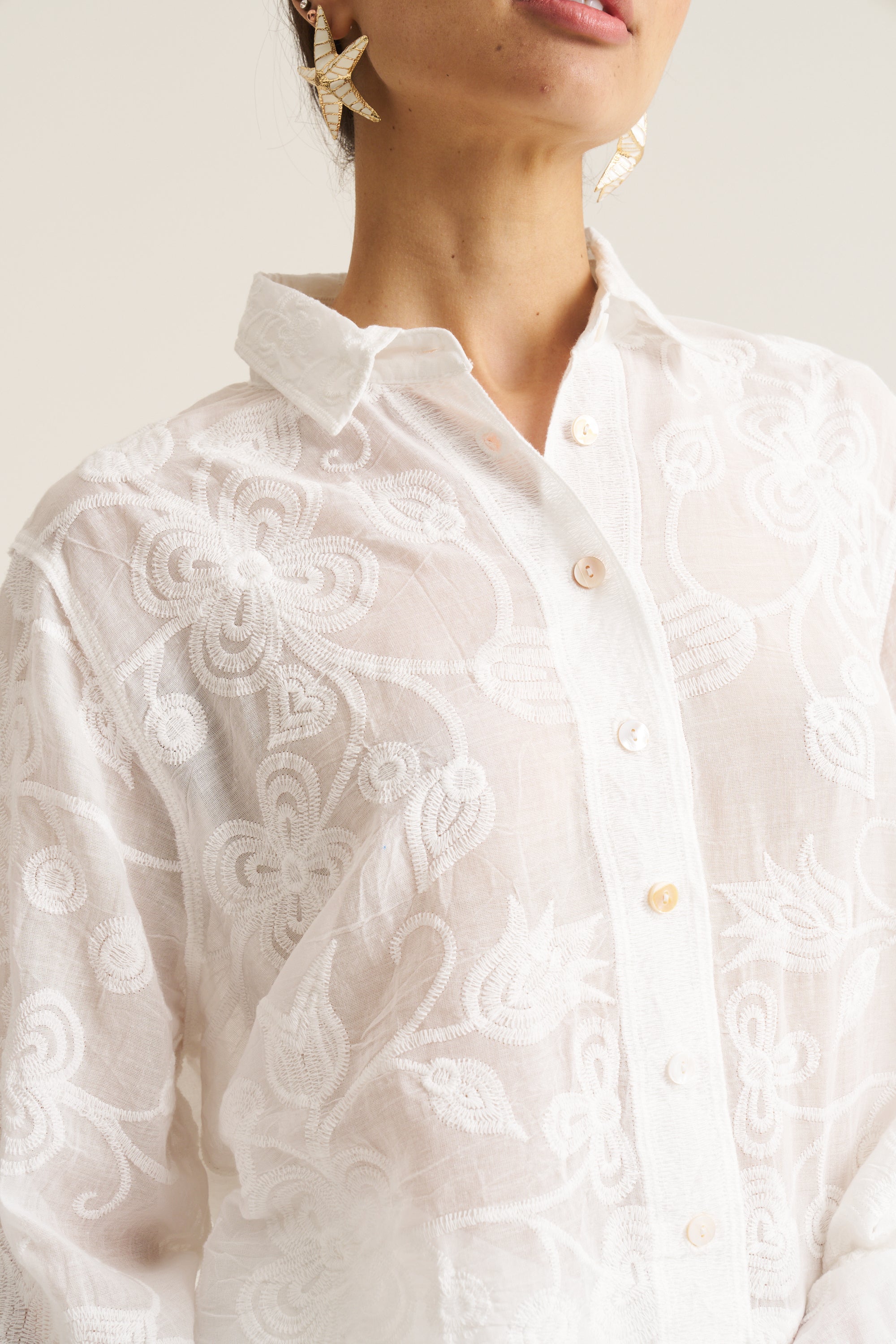 Floral Applique Blouse - White